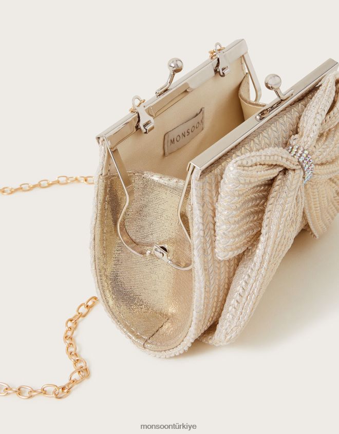 Monsoon kız fiyonk detaylı dokulu çerçeve çanta JH86BT1774 aksesuar moda