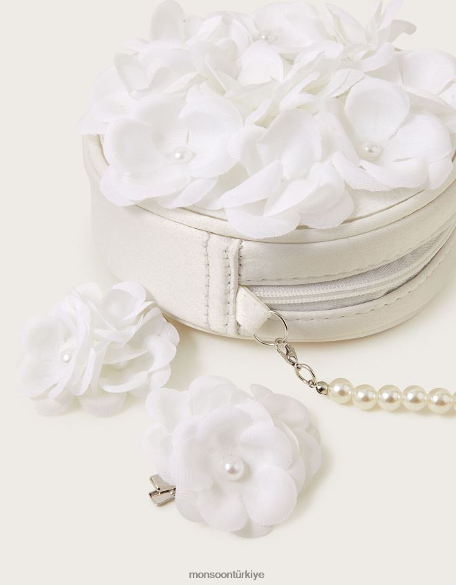 Monsoon kız inci ponpon çiçekli çanta ve saç tokası seti JH86BT2546 aksesuar moda