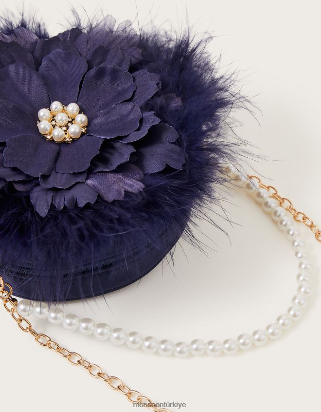 Monsoon kız loralie tüy çiçek yuvarlak çanta JH86BT1791 aksesuar şık