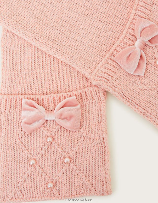 Monsoon çocuklar Geri dönüştürülmüş polyesterden inci detaylı eldiven detaylı eşarp JH86BT2815 aksesuar zarif