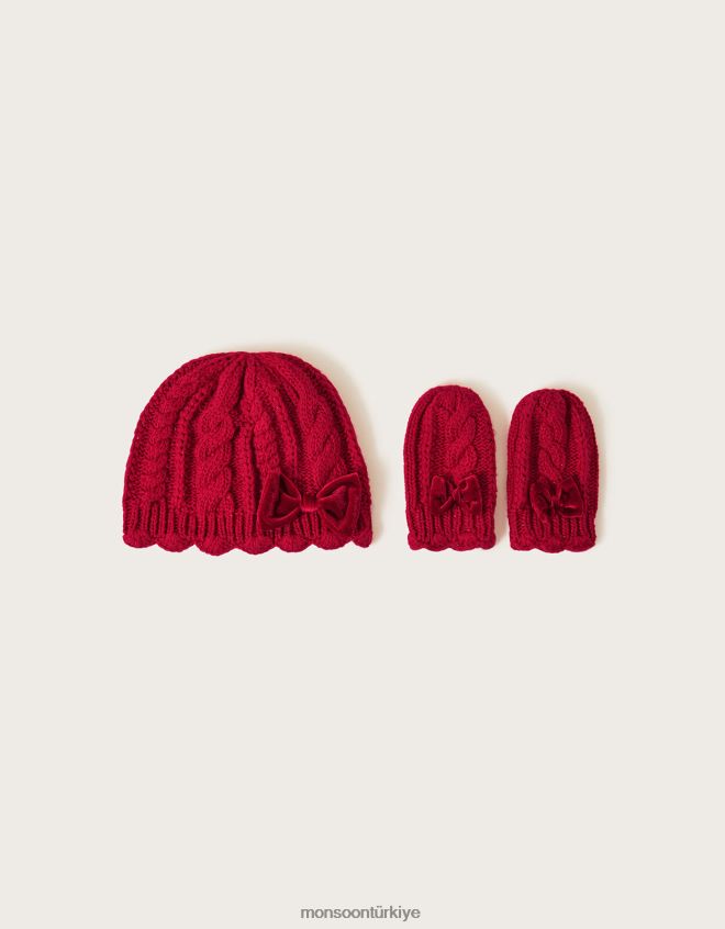Monsoon çocuklar bebek şapka ve eldiven seti JH86BT2823 aksesuar kırmızı