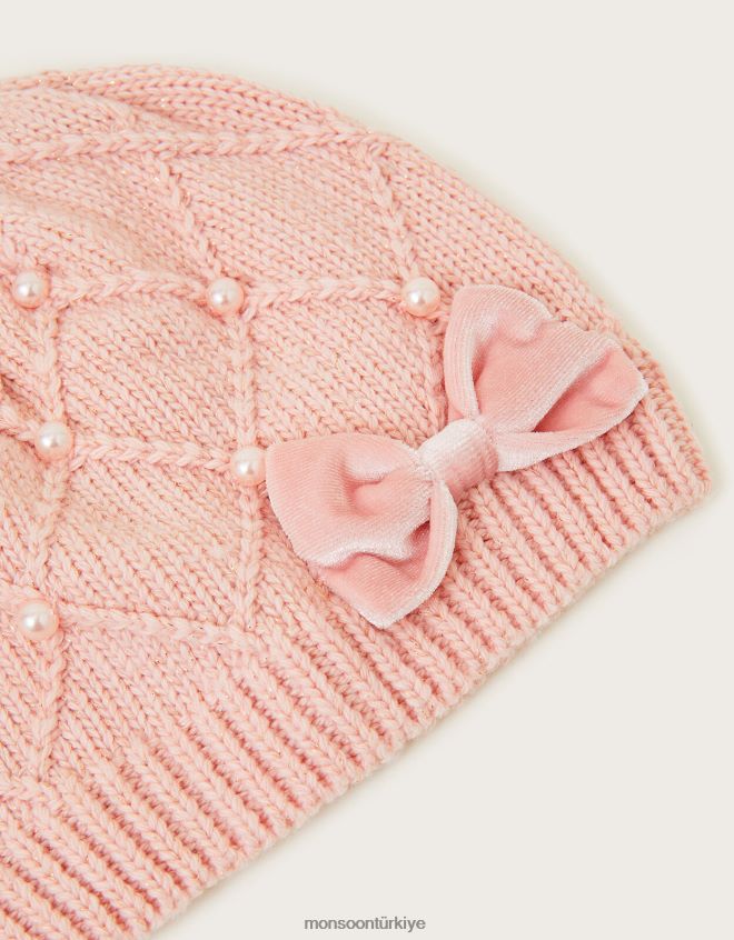 Monsoon çocuklar geri dönüştürülmüş polyesterden inci rengi kablo örgülü bere şapkası JH86BT2814 aksesuar pembe
