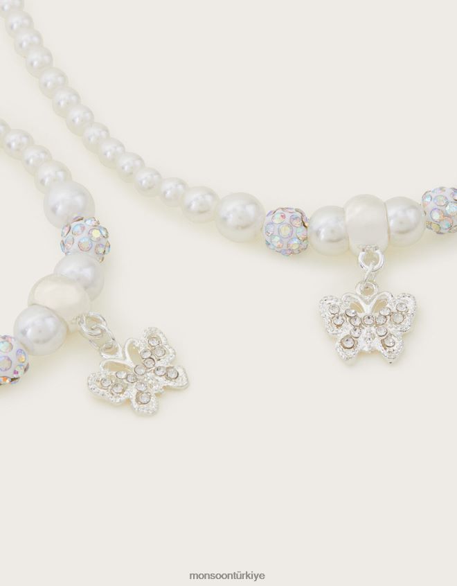 Monsoon kız çarpıntı kelebek inci kolye ve bilezik seti JH86BT1725 aksesuar zarif