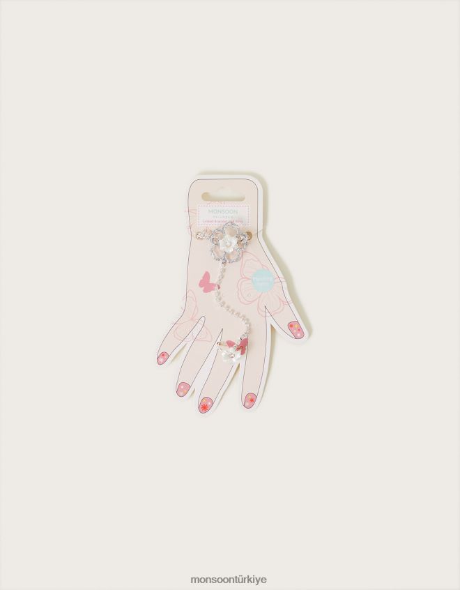 Monsoon kız diamante çiçek bağlantılı bileklik ve yüzük seti JH86BT2582 aksesuar şık