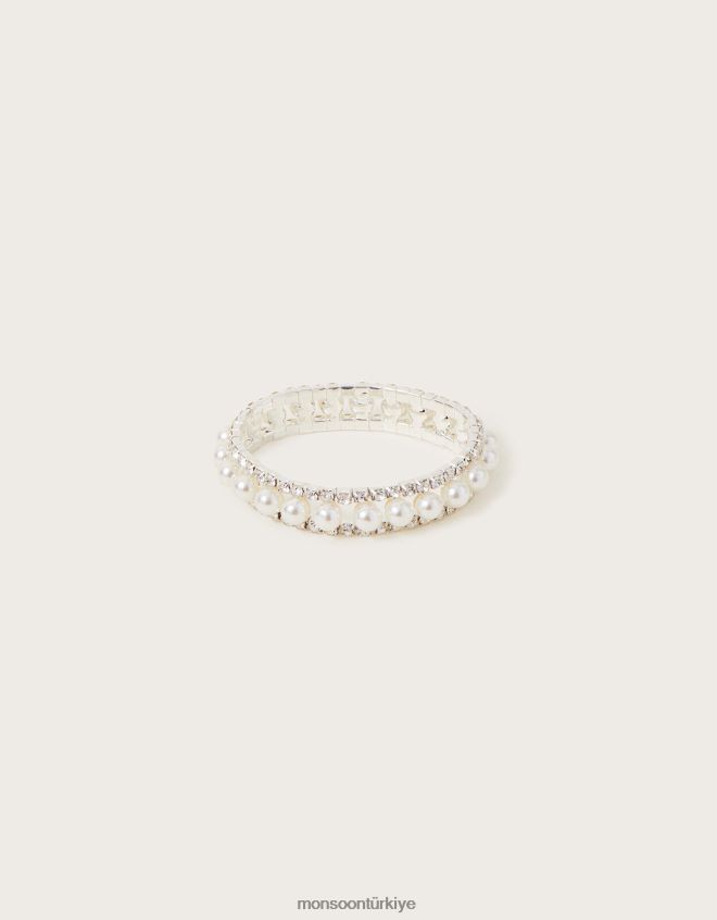 Monsoon kız inci diamante streç bilezik JH86BT2408 aksesuar şık