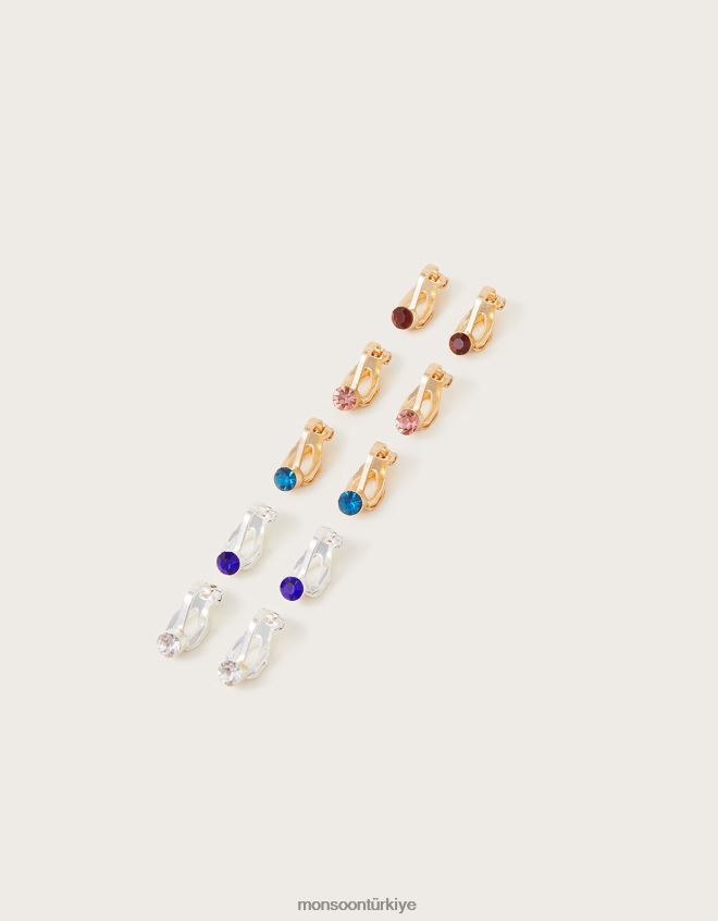 Monsoon kız mücevher klipsli küpeler 5'li paket JH86BT1623 aksesuar şık