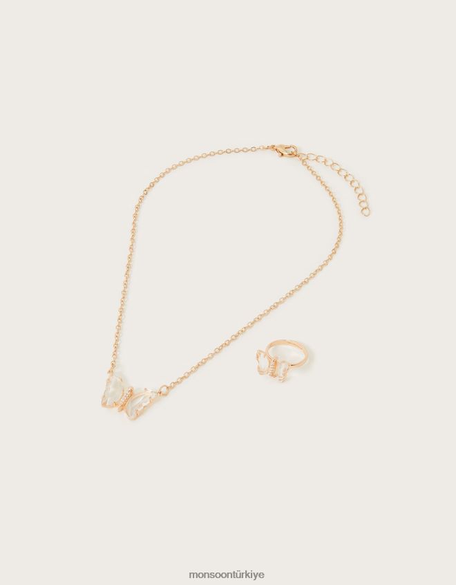 Monsoon kız mücevherli kelebek kolye ve yüzük seti JH86BT2556 aksesuar şık