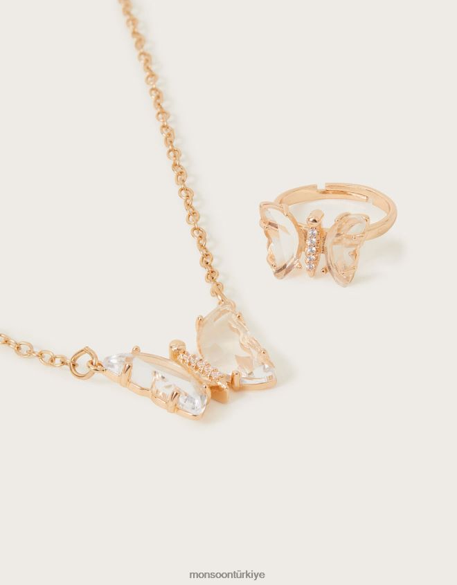 Monsoon kız mücevherli kelebek kolye ve yüzük seti JH86BT2556 aksesuar şık