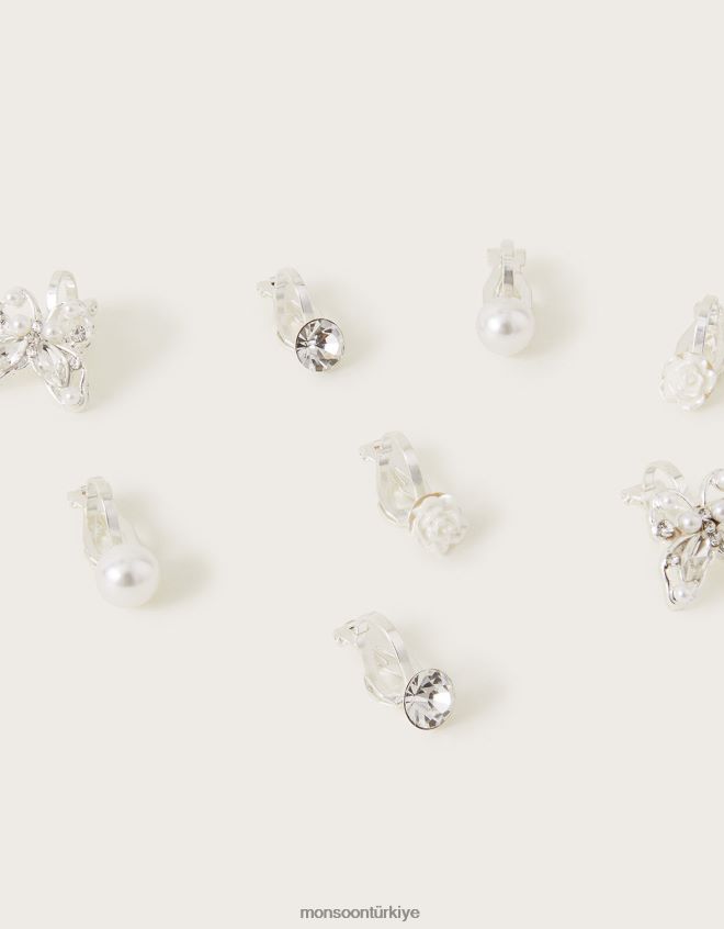 Monsoon kız nedime klipsli küpeler 4\'lü paket JH86BT2745 aksesuar şık