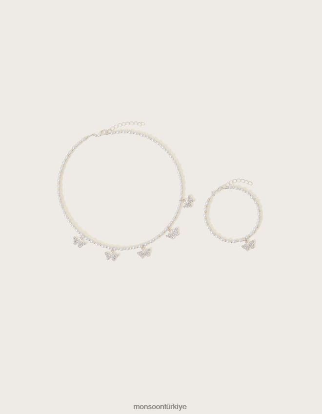 Monsoon kız susie diamante kelebek takı ikili set JH86BT2560 aksesuar şık