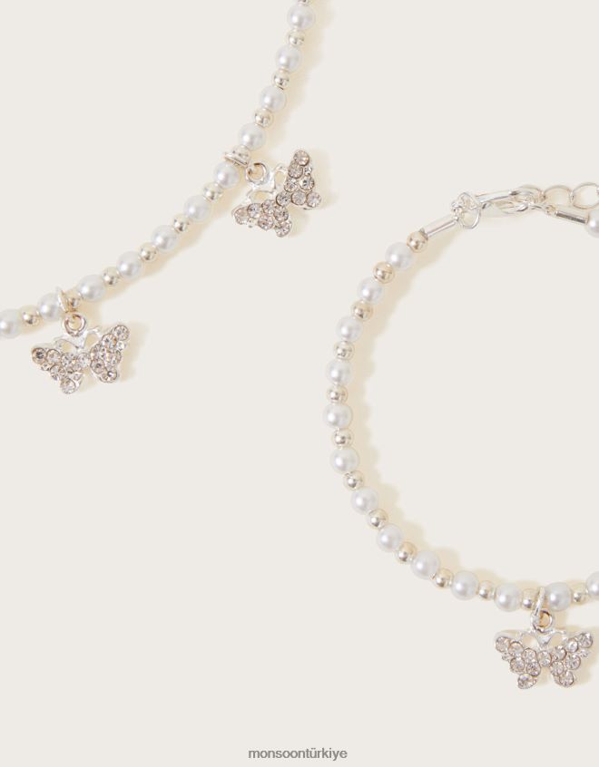 Monsoon kız susie diamante kelebek takı ikili set JH86BT2560 aksesuar şık