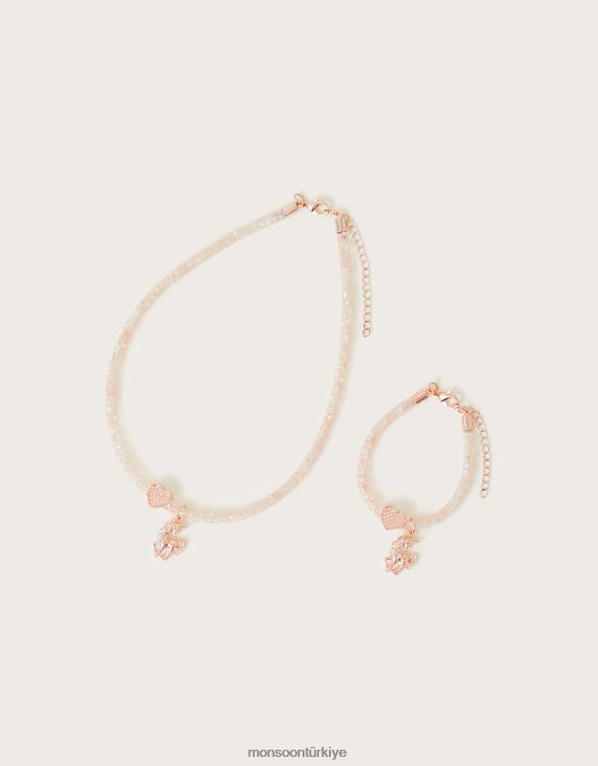Monsoon kız tek boynuzlu at kaplı kolye ve bilezik seti JH86BT2421 aksesuar şık