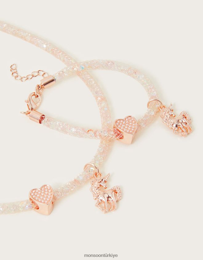 Monsoon kız tek boynuzlu at kaplı kolye ve bilezik seti JH86BT2421 aksesuar şık