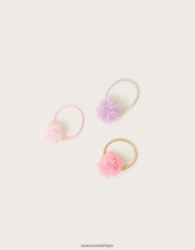 Monsoon kız 3'lü mini pofuduk ponponlu saç bandı seti JH86BT2476 aksesuar şık