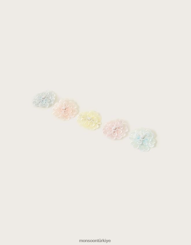 Monsoon kız Lacey çiçekli saç tokası 5'li paket JH86BT2574 aksesuar zarif