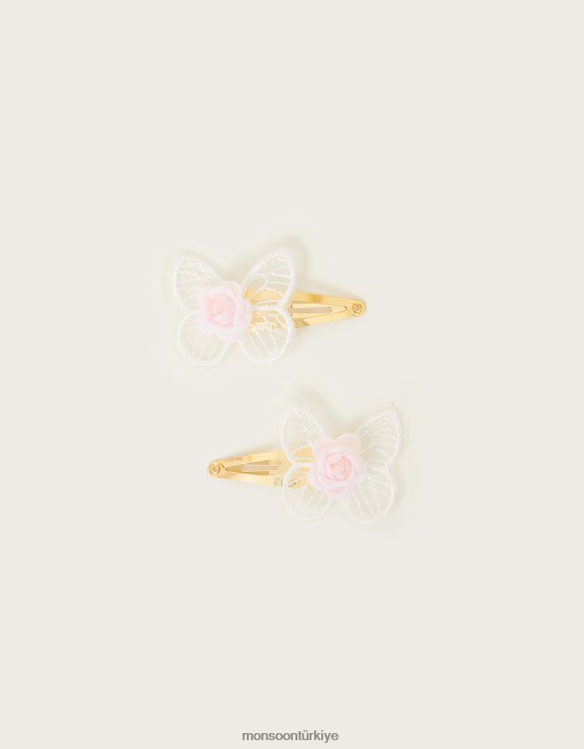 Monsoon kız Lacey kelebek saç tokası iki set JH86BT2434 aksesuar şık