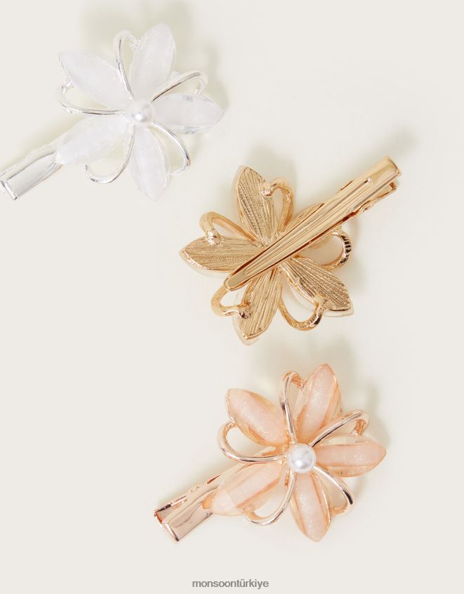 Monsoon kız faset çiçek saç tokası üçlü set JH86BT2583 aksesuar şık