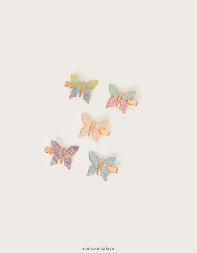 Monsoon kız gökkuşağı kelebek klipsleri 5'li paket JH86BT2584 aksesuar şık