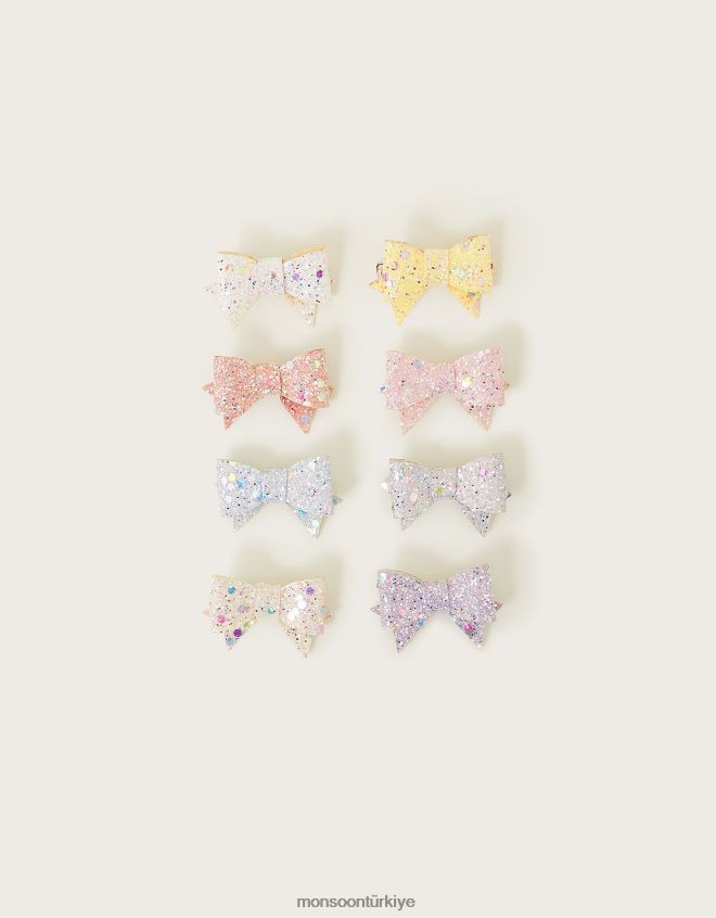 Monsoon kız gökkuşağı papyon saç tokası 8'li paket JH86BT1760 aksesuar moda