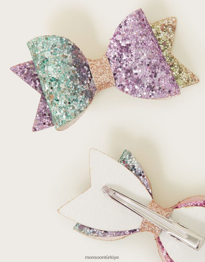 Monsoon kız gökkuşağı parıltılı saç tokası iki set JH86BT2835 aksesuar zarif