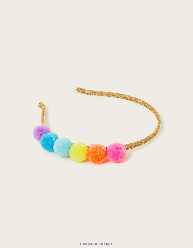 Monsoon kız gökkuşağı ponpon kafa bandı JH86BT2526 aksesuar şık