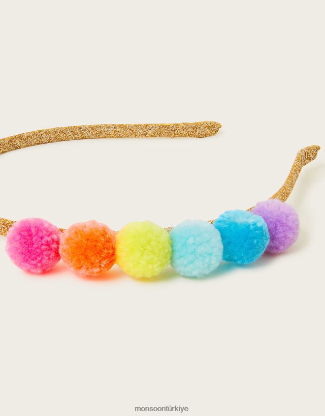 Monsoon kız gökkuşağı ponpon kafa bandı JH86BT2526 aksesuar şık