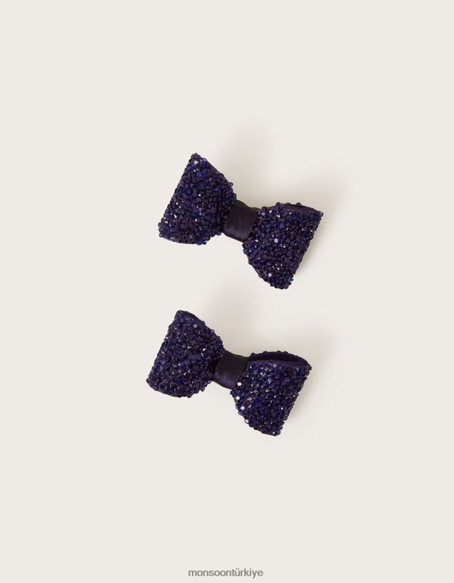 Monsoon kız göz kamaştırıcı fiyonklu saç tokası iki set JH86BT2458 aksesuar şık