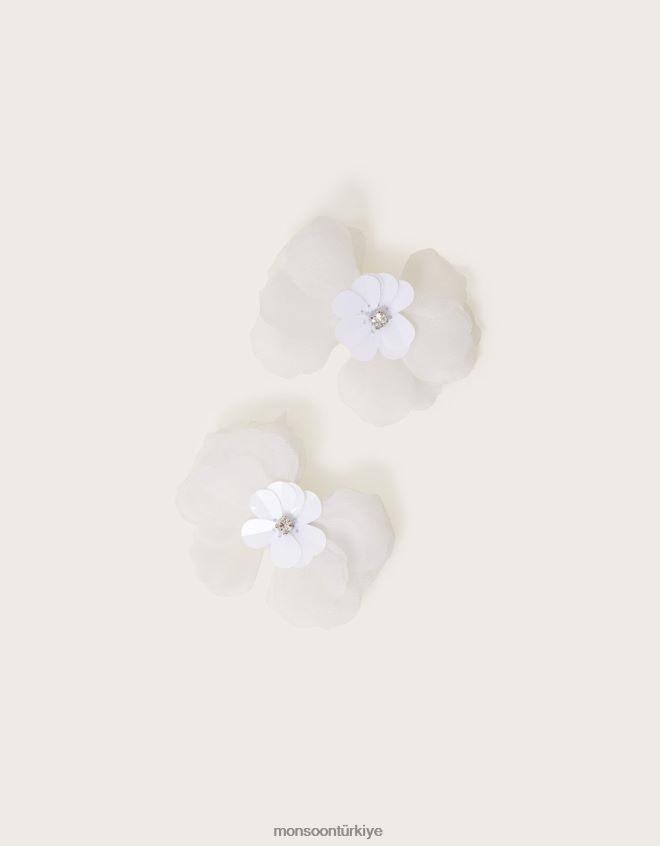 Monsoon kız çiçek cancan saç fiyonk tokası iki kişilik set JH86BT2580 aksesuar şık