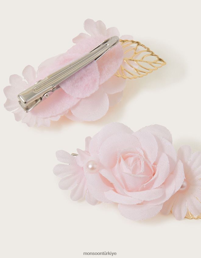 Monsoon kız iki adet çiçekli saç tokası seti JH86BT2547 aksesuar sıcak