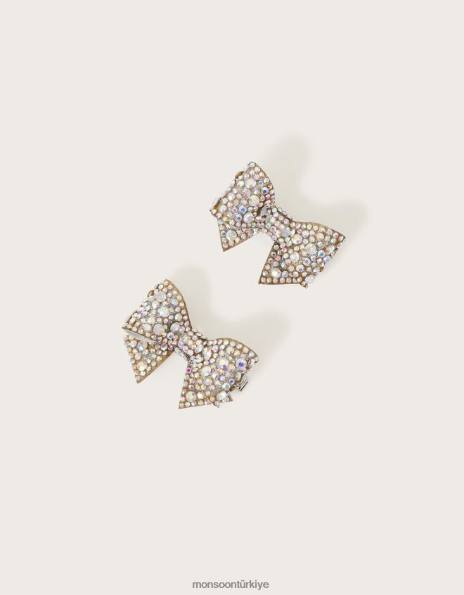 Monsoon kız iki adet pırıltılı fiyonklu saç tokası seti JH86BT2549 aksesuar sıcak