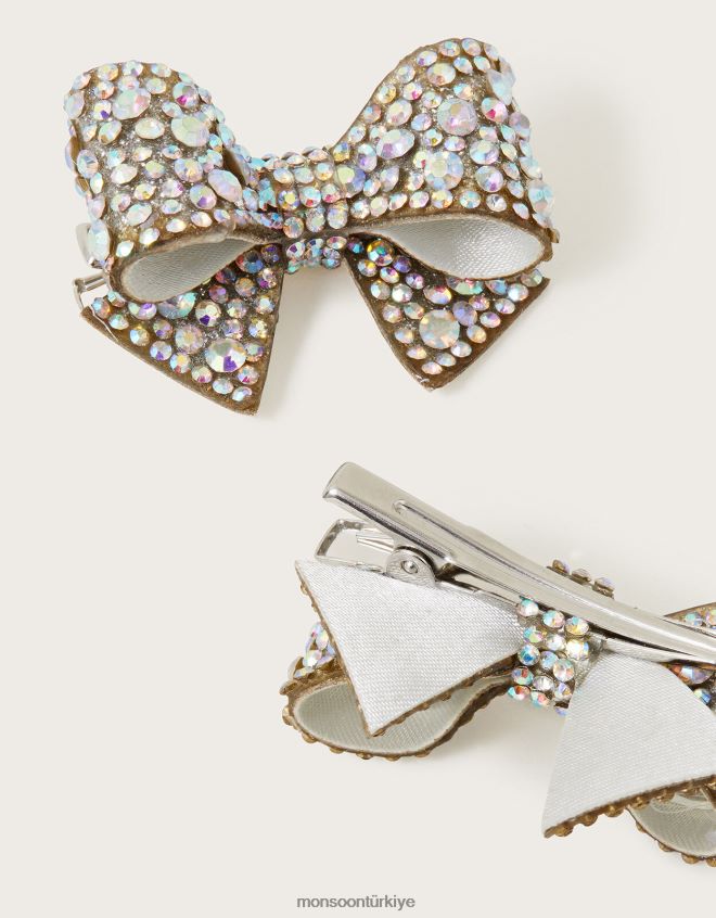 Monsoon kız iki adet pırıltılı fiyonklu saç tokası seti JH86BT2549 aksesuar sıcak