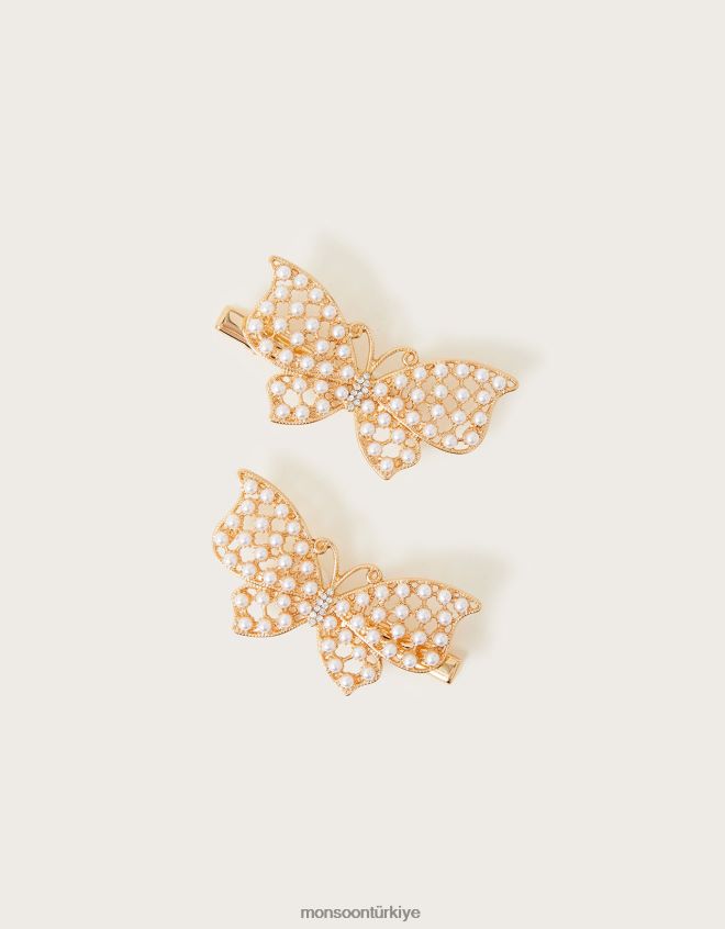 Monsoon kız inci kelebekli saç tokası ikili set JH86BT2501 aksesuar moda