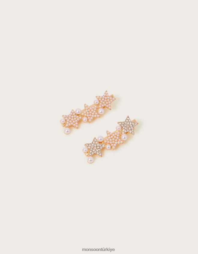 Monsoon kız inci yıldızlı saç tokası ikili set JH86BT2514 aksesuar moda