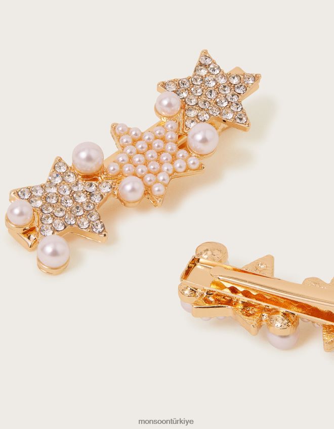 Monsoon kız inci yıldızlı saç tokası ikili set JH86BT2514 aksesuar moda