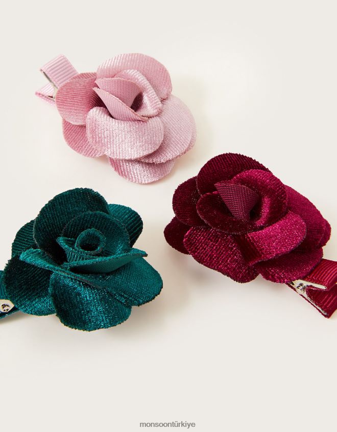 Monsoon kız kadife gül saç tokası üçlü set JH86BT2832 aksesuar sıcak