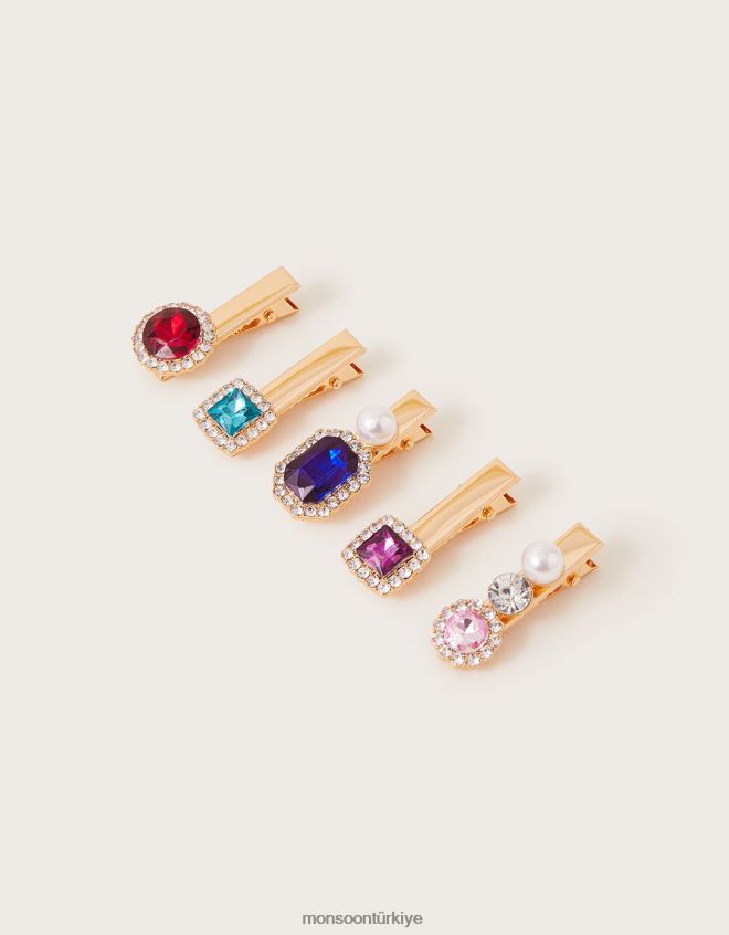 Monsoon kız karışık hazine mücevheri saç tokası 5'li paket JH86BT2484 aksesuar moda