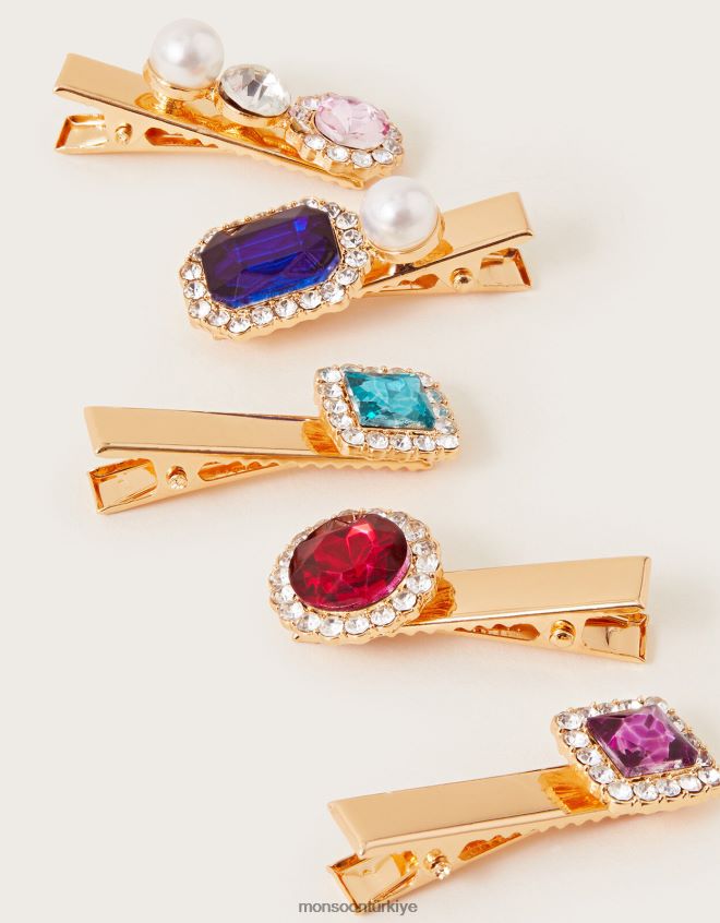 Monsoon kız karışık hazine mücevheri saç tokası 5\'li paket JH86BT2484 aksesuar moda