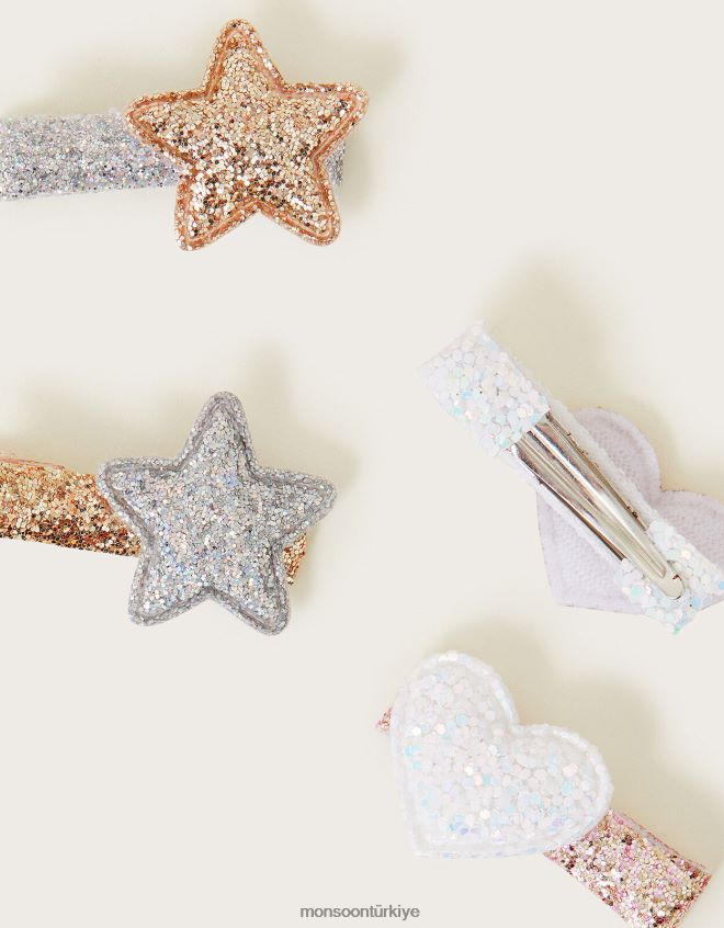 Monsoon kız karışık parıltılı saç tokası 4\'lü paket JH86BT2490 aksesuar şık