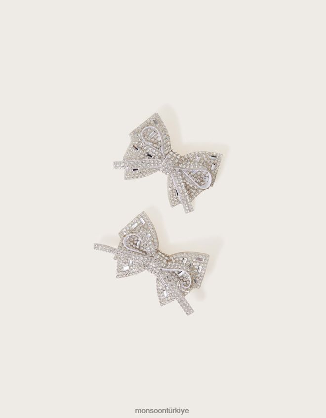 Monsoon kız katmanlı göz kamaştırıcı fiyonk klipsleri iki kişilik set JH86BT2488 aksesuar şık