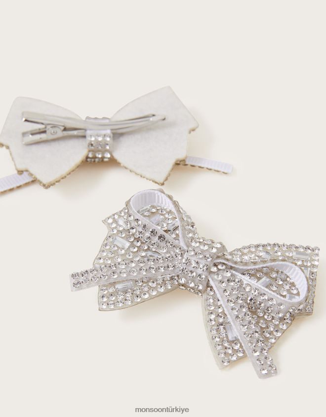 Monsoon kız katmanlı göz kamaştırıcı fiyonk klipsleri iki kişilik set JH86BT2488 aksesuar şık