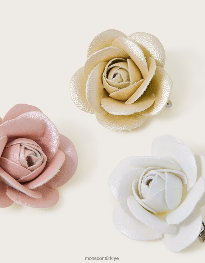 Monsoon kız ışıltılı bahçe çiçeği saç tokası üçlü set JH86BT2548 aksesuar sıcak