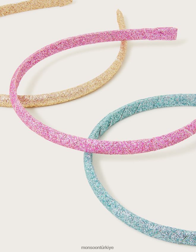 Monsoon kız ışıltılı gökkuşağı saç bantları üçlü set JH86BT2441 aksesuar şık