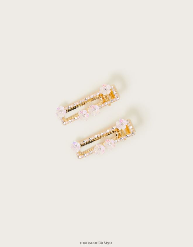 Monsoon kız ışıltılı tomurcuk saç tokası ikili set JH86BT2464 aksesuar zarif