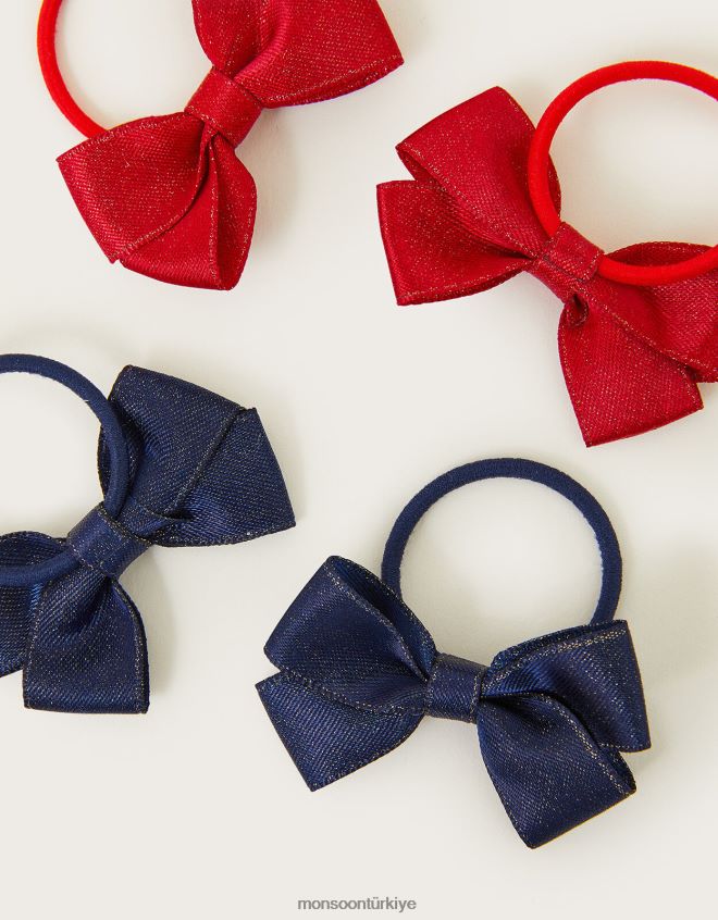 Monsoon kız mini okul fiyonklu saç bantları 4\'lü paket JH86BT2467 aksesuar zarif