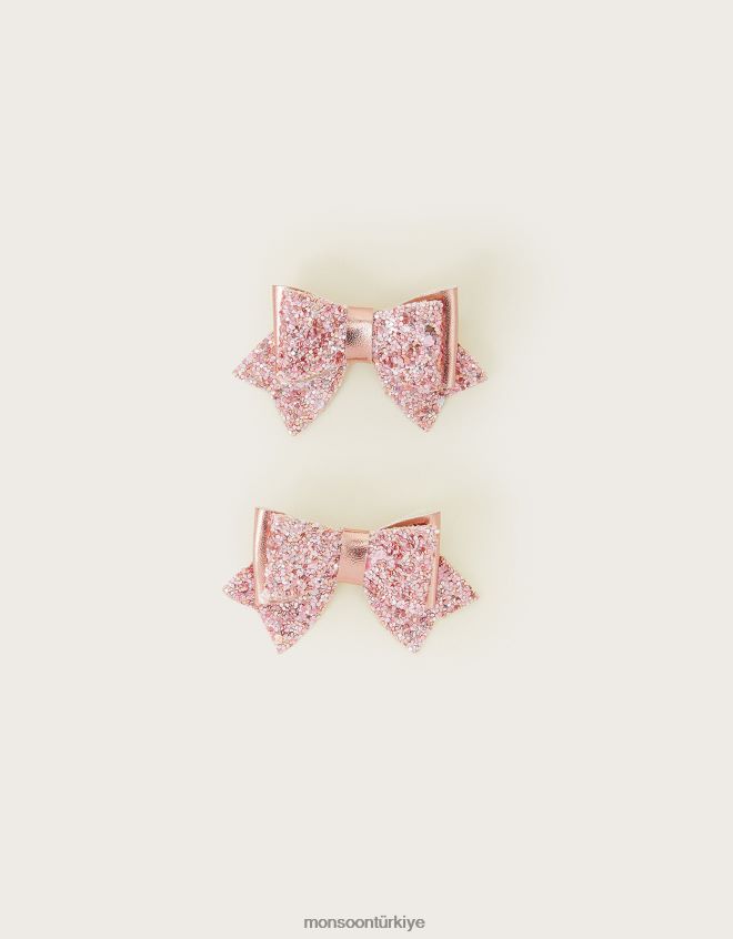 Monsoon kız pırıltı parıltılı fiyonklu saç tokası iki set JH86BT1626 aksesuar moda