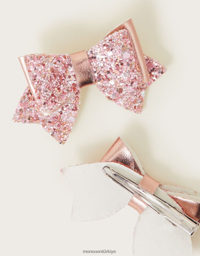 Monsoon kız pırıltı parıltılı fiyonklu saç tokası iki set JH86BT1626 aksesuar moda
