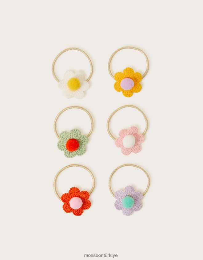 Monsoon kız ponponlu tığ işi çiçek saç bantları 6'lı paket JH86BT2569 aksesuar sıcak