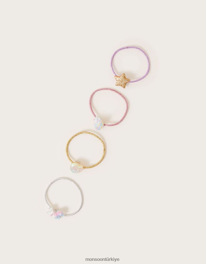 Monsoon kız puslu tek boynuzlu at saç bantları 4\'lü paket JH86BT2472 aksesuar moda