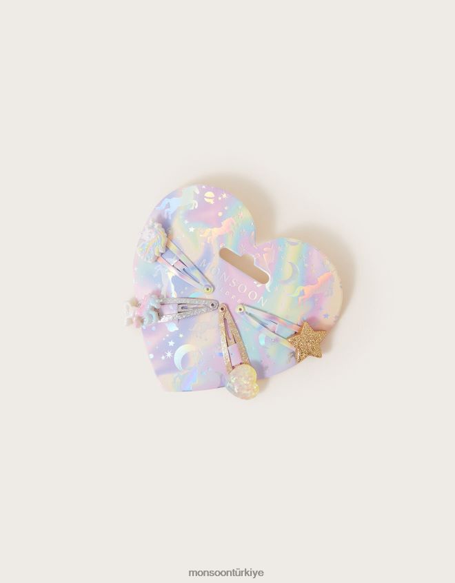 Monsoon kız puslu tek boynuzlu at saç tokası 4'lü paket JH86BT2471 aksesuar zarif