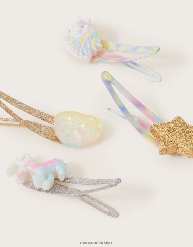 Monsoon kız puslu tek boynuzlu at saç tokası 4\'lü paket JH86BT2471 aksesuar zarif